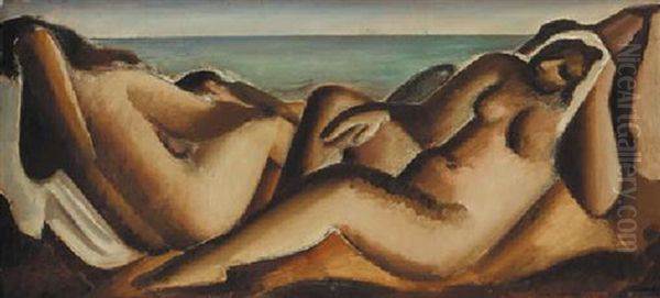 Bathers Resting Oil Painting by Bernard Meninsky