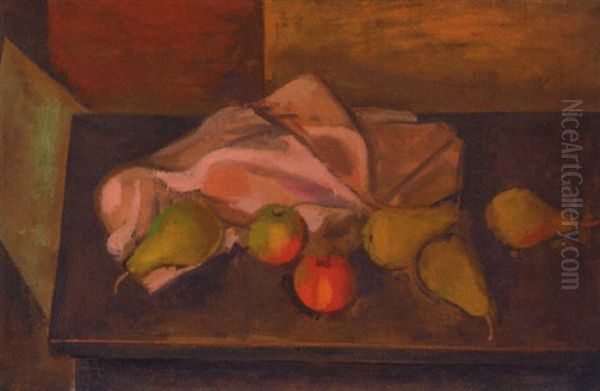 Still Life Of Apples And Pears Oil Painting by Bernard Meninsky