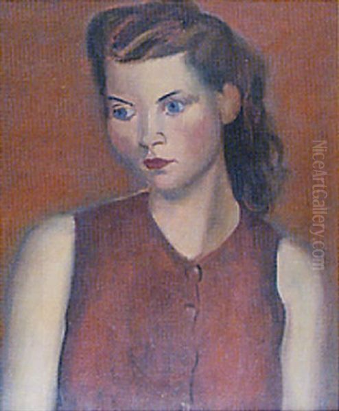 Portrait Of A Girl With Flowing Hair Oil Painting by Bernard Meninsky