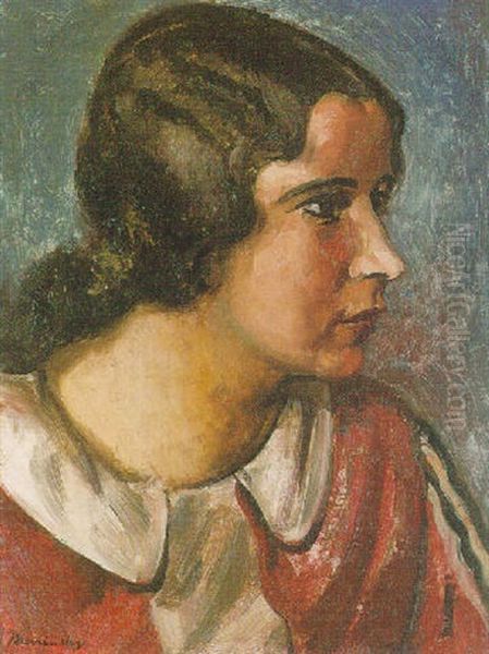 Portrait Of A Woman In A Red Blouse by Bernard Meninsky