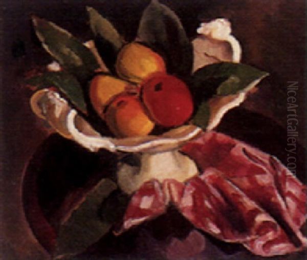 Still Life With Apples In A Footed Dish Oil Painting by Bernard Meninsky