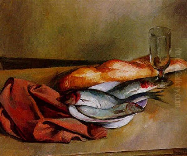 Still Life With Fish And Bread by Bernard Meninsky