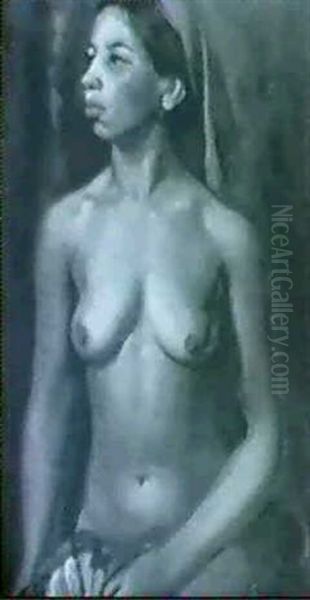 Nude Holding A Rose Oil Painting by Bernard Meninsky