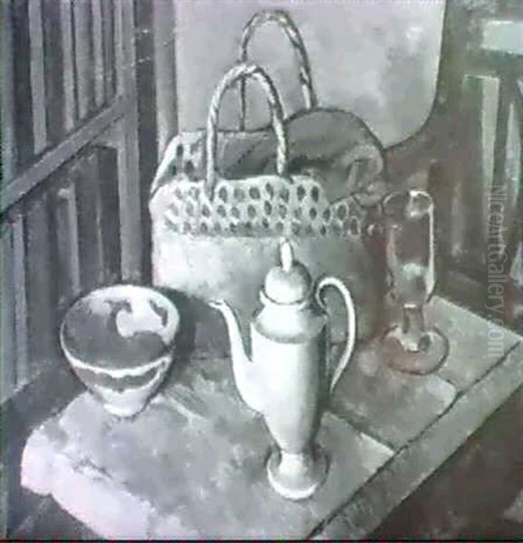 Still Life- Coffee-pot And Shopping-bag Oil Painting by Bernard Meninsky