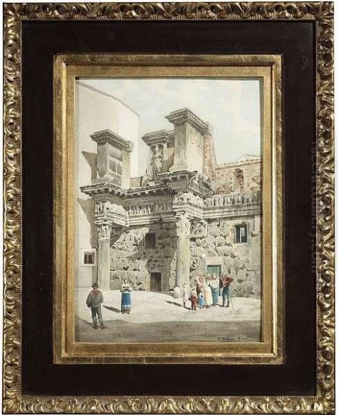 Rome. Forum Of Nerva. Arch Of Septimus Severus. Oil Painting by Massimiliano Bertozzi