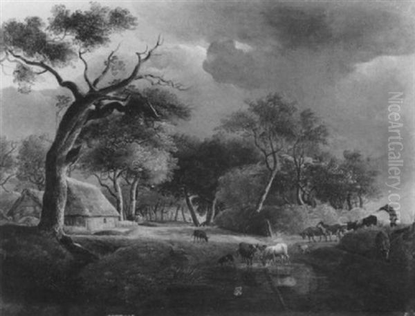 Landschaft Bei Aufziehendem Gewitter Oil Painting by Johann Heinrich Menken