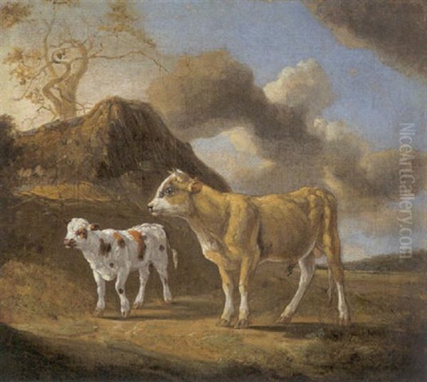 Jungbulle Und Kalb In Der Sonne Oil Painting by Johann Heinrich Menken