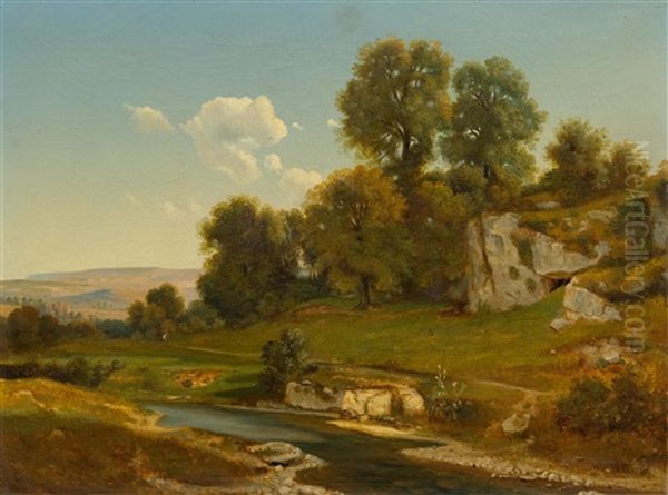 River Landcape Oil Painting by Barthelemy Menn