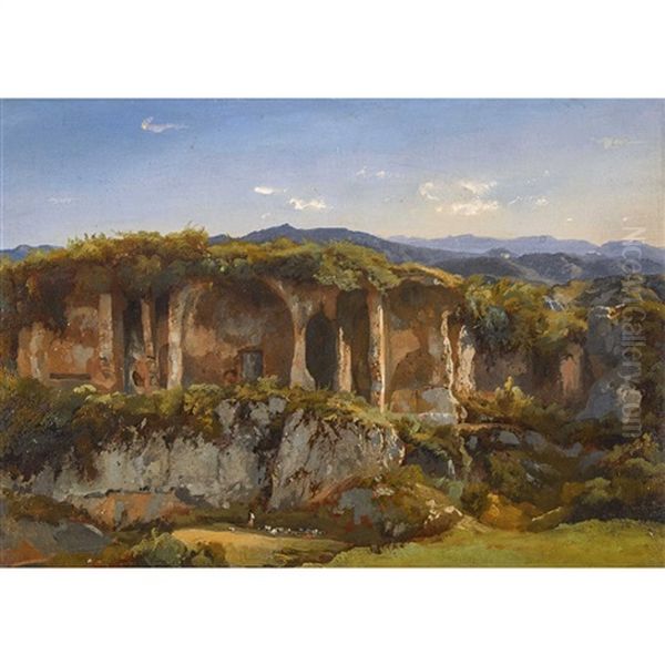 Grotte A Tivoli Oil Painting by Barthelemy Menn