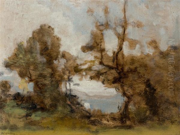 Landscape Study Verso, A Study Of Head Oil Painting by Barthelemy Menn