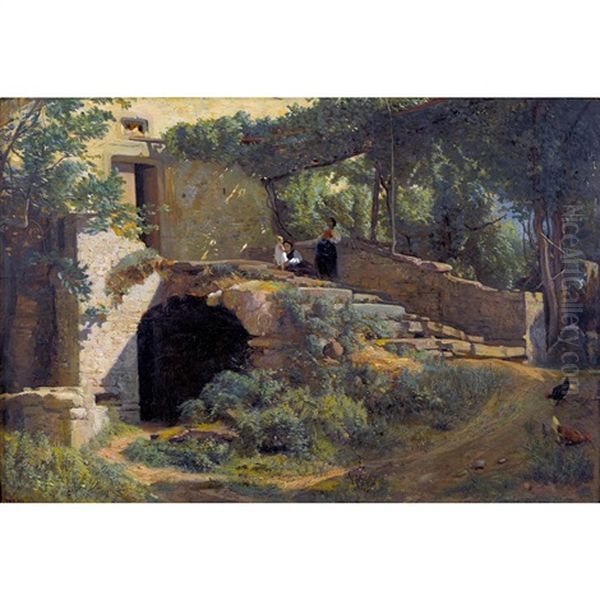 Schlosstreppe In Blonay Oil Painting by Barthelemy Menn