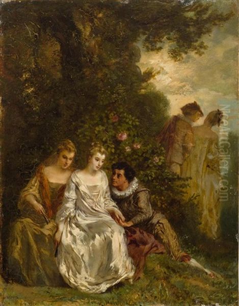 Chivalric Scene In A Park Oil Painting by Barthelemy Menn