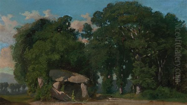 Landschaft In Reignier Bei Genf Mit Dem Pierre Aux Fees Oil Painting by Barthelemy Menn