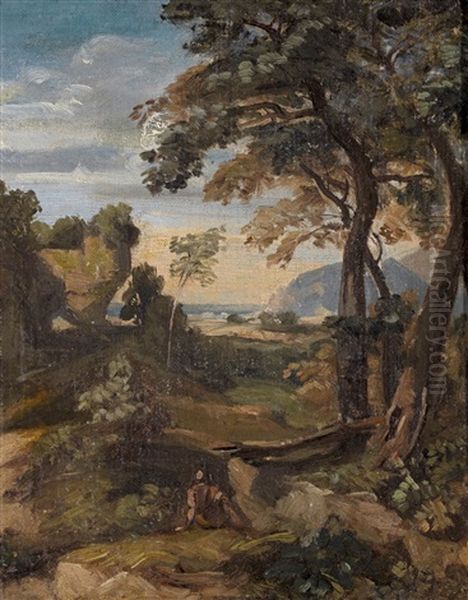 Italienische Landschaft Mit Staffage Oil Painting by Barthelemy Menn