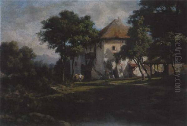 Gehoft In Bewaldeter Landschaft Oil Painting by Barthelemy Menn