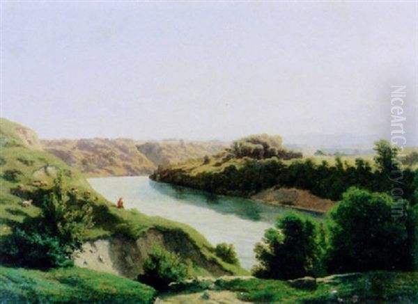 Flusslandschaft Mit Hirte Und Schafen Oil Painting by Barthelemy Menn