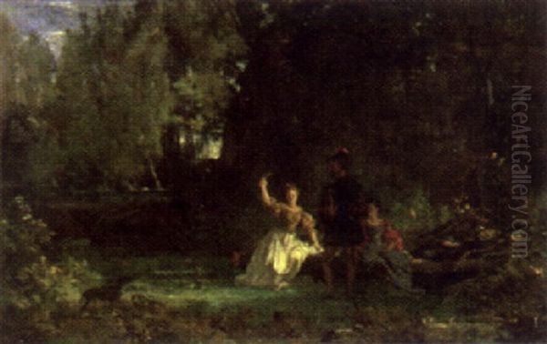 Parklandschaft Mit Personen In Historisierendem Kostum Oil Painting by Barthelemy Menn