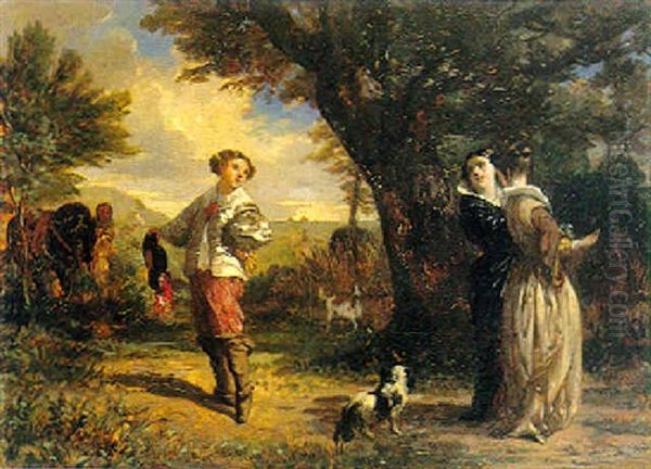 Galante Szene Mit Jungem Edelmann Und Damen Unter Baumen Oil Painting by Barthelemy Menn