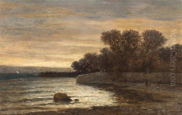 Coucher De Soleil Sur La Greve Oil Painting by Louis Mennet