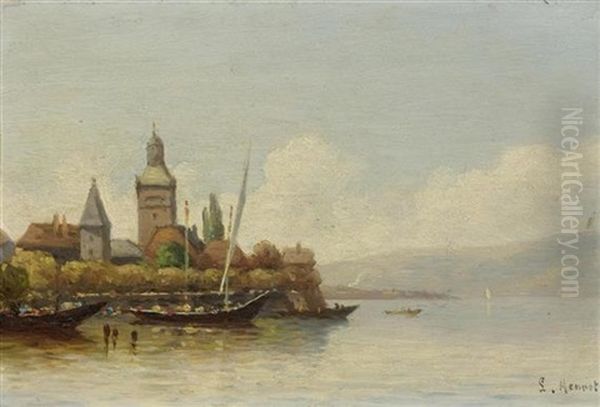 Studie: Blick Auf Den Genfer See Oil Painting by Louis Mennet