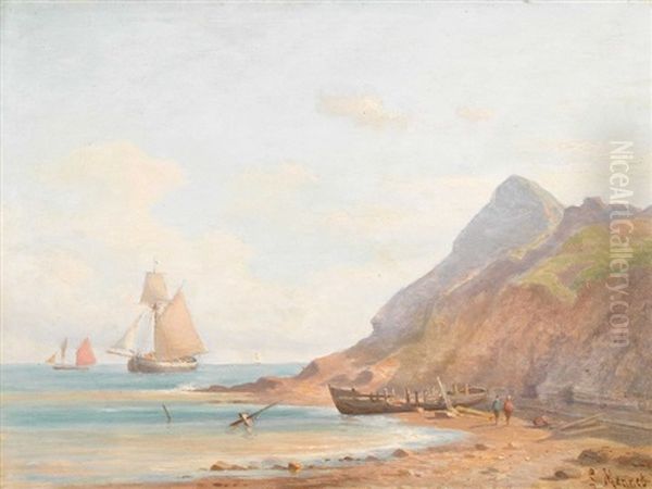 Strandpartie Mit Altem Boot Oil Painting by Louis Mennet