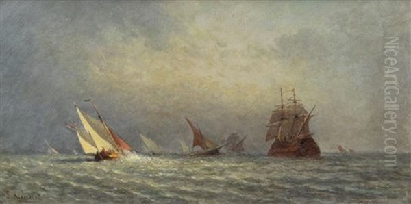 Marine Scene Oil Painting by Louis Mennet