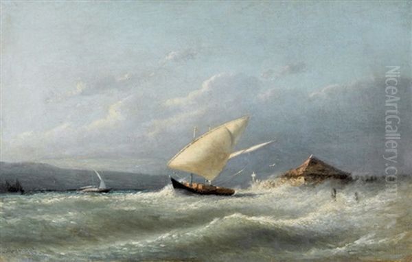 Seepartie Mit Segelboot Bei Hohem Wellengang Oil Painting by Louis Mennet