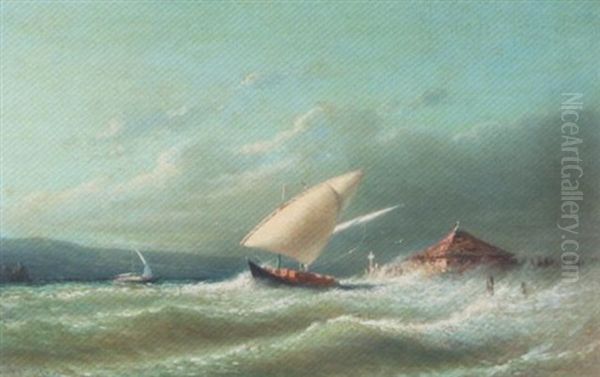 Marine Mit Einem Segelboot Oil Painting by Louis Mennet