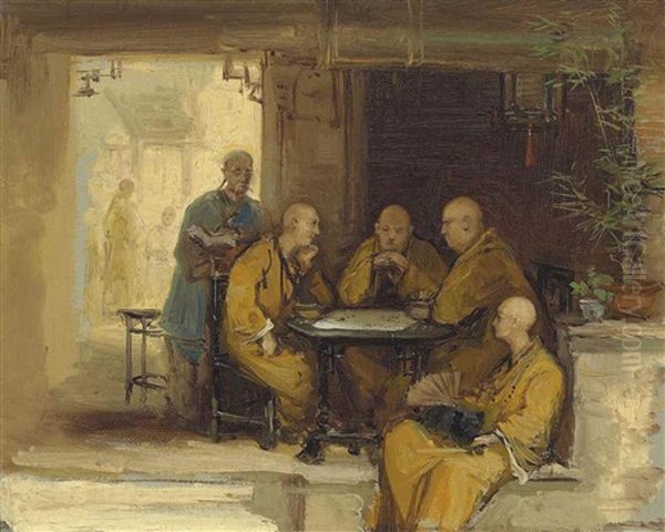 Monks Gaming At A Table Oil Painting by Mortimer Luddington Menpes