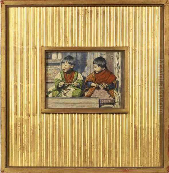 Japanese Children Oil Painting by Mortimer Luddington Menpes