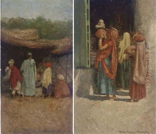 North African Street Scenes (2 Works Framed Together) Oil Painting by Mortimer Luddington Menpes