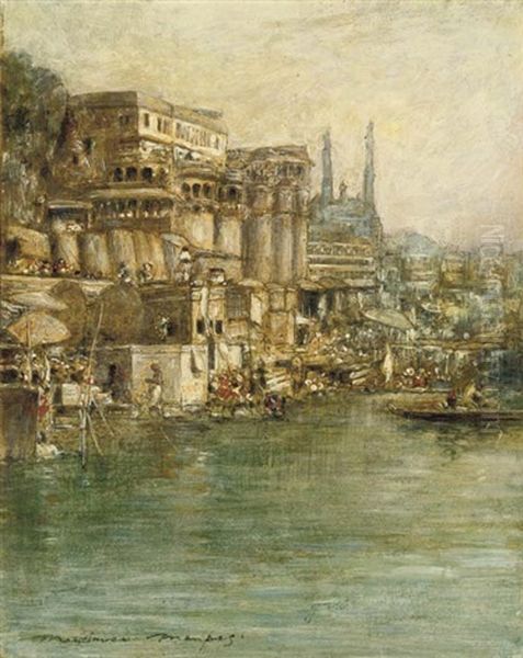 A View Of Benares Oil Painting by Mortimer Luddington Menpes