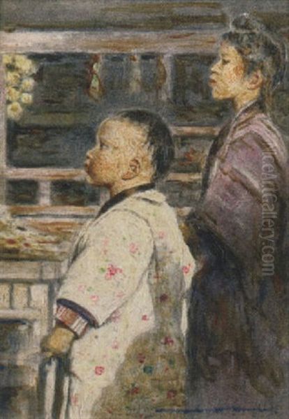 Japanese Children In A Shop by Mortimer Luddington Menpes