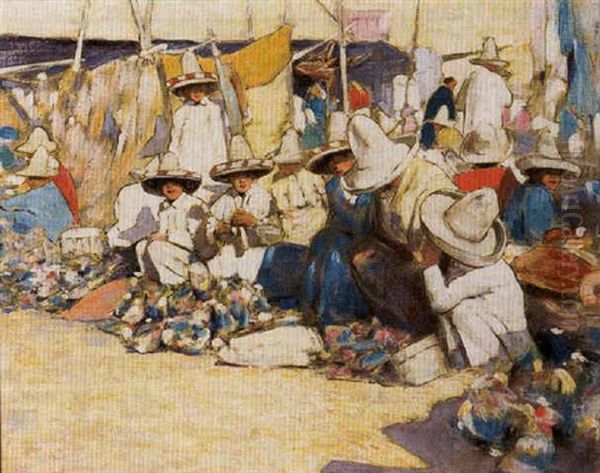 A Mexican Market Oil Painting by Mortimer Luddington Menpes