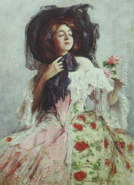 English Rose Oil Painting by Mortimer Luddington Menpes