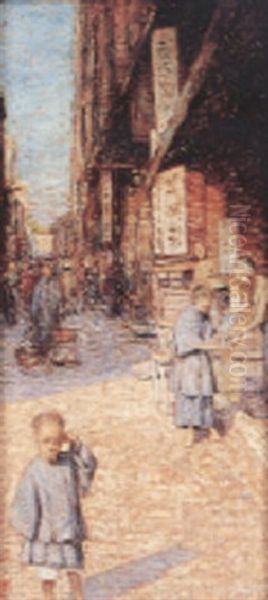 A Street Scene, Hong Kong Oil Painting by Mortimer Luddington Menpes