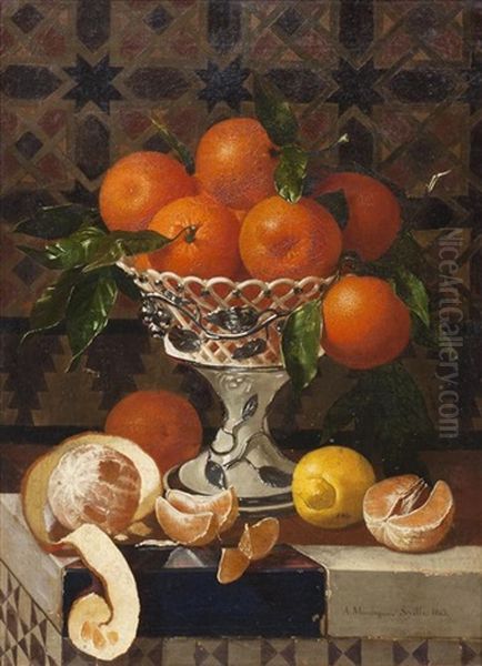 Still Life With Oranges Oil Painting by Antonio Mensaque