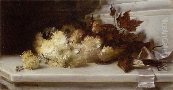 Stilleben Mit Chrysanthemen Und Schmetterling Oil Painting by Frieda Menshausen-Labriola