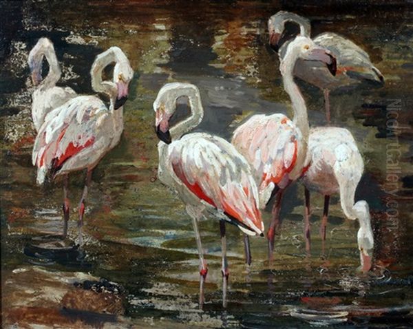 Flamingo's Oil Painting by Cornelis Jan Mension