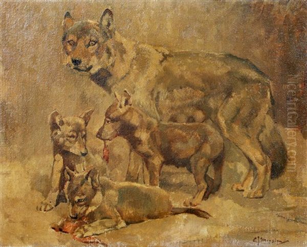 Wolf Met Welpen Oil Painting by Cornelis Jan Mension