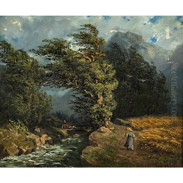 Sturmische Bachlandschaft Oil Painting by Edouard (John) Menta