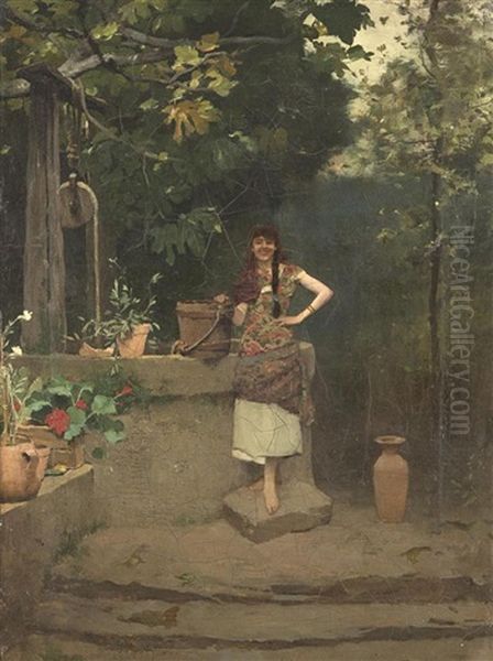 Jeune Femme Au Puits Oil Painting by Edouard (John) Menta