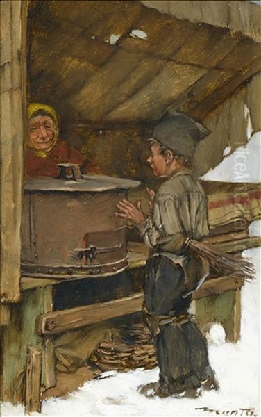 Maronistand Mit Frierendem Bauernjunge Oil Painting by Edouard (John) Menta