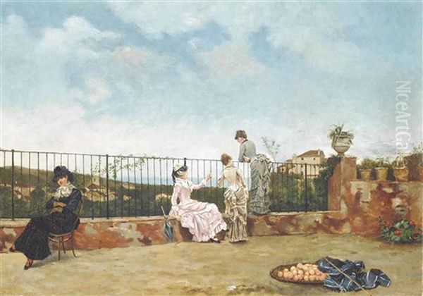 Elegant Company On The Balcony Oil Painting by Edouard (John) Menta