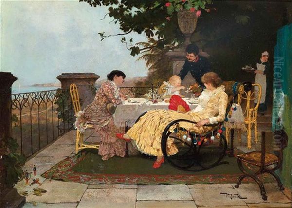 Dejeuner Sur La Terrasse Oil Painting by Edouard (John) Menta