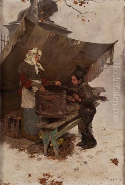 Marchande De Marrons Oil Painting by Edouard (John) Menta