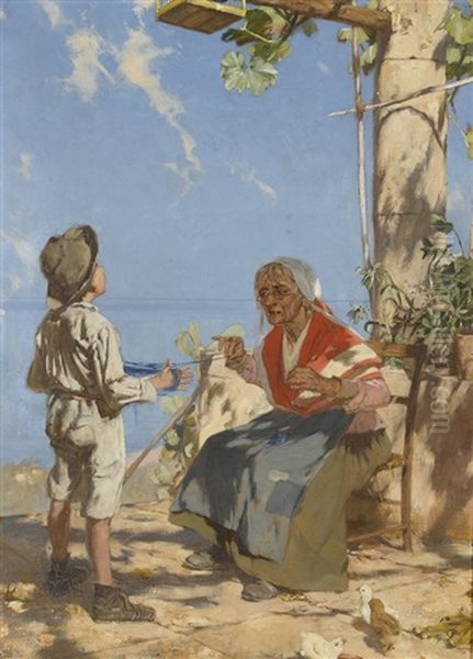 Das Wollknauel Oil Painting by Edouard (John) Menta