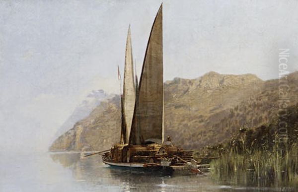 Petites Barques Du Lac Leman (pres Du Bouveret) Oil Painting by Edouard (John) Menta