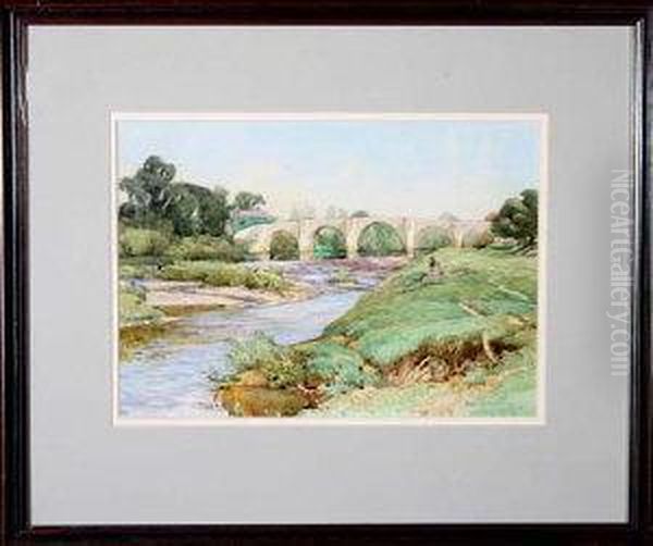 Chollerford Bridge, North Tyne, Northumberland Oil Painting by Robert John Scott Bertram