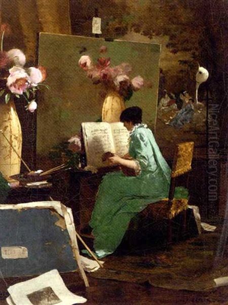 A Musical Interlude Oil Painting by Edouard (John) Menta